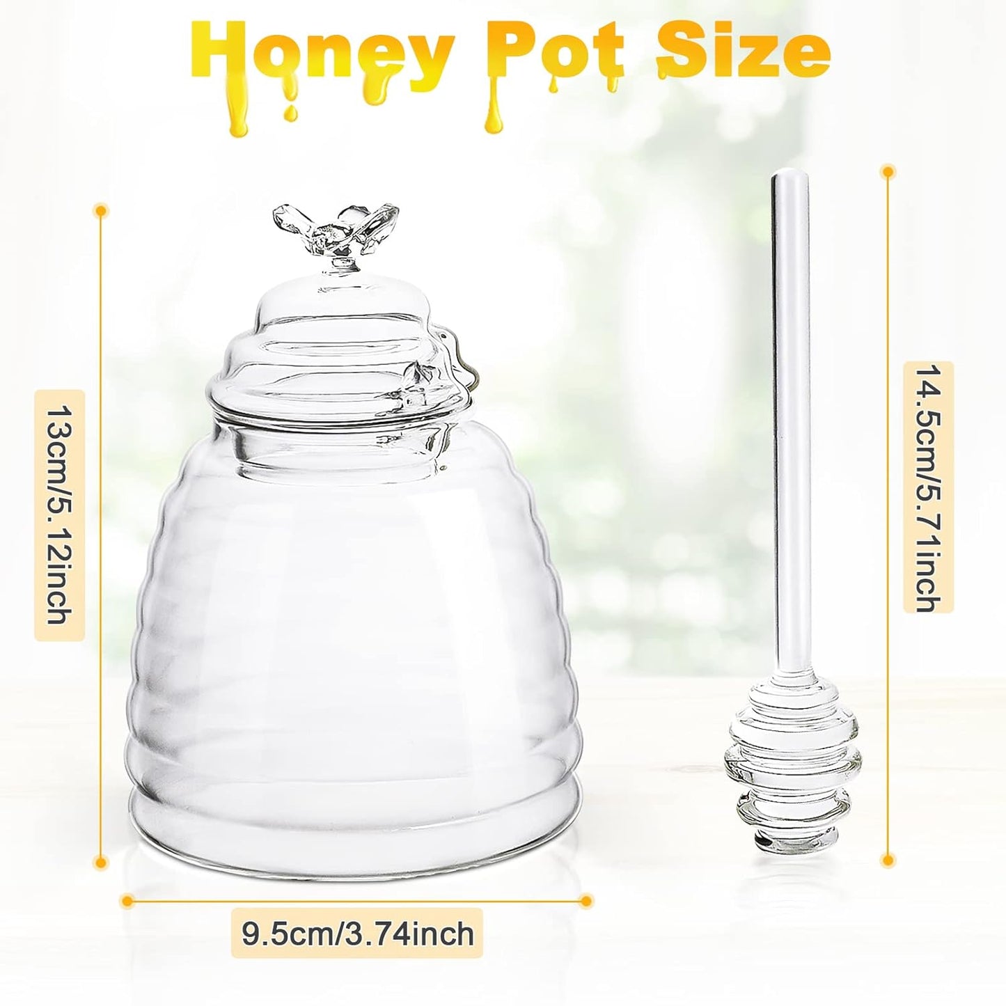 Glass Honey Dispenser Spoon & Jar