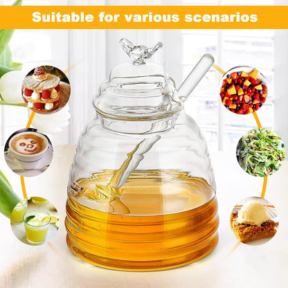 Glass Honey Dispenser Spoon & Jar